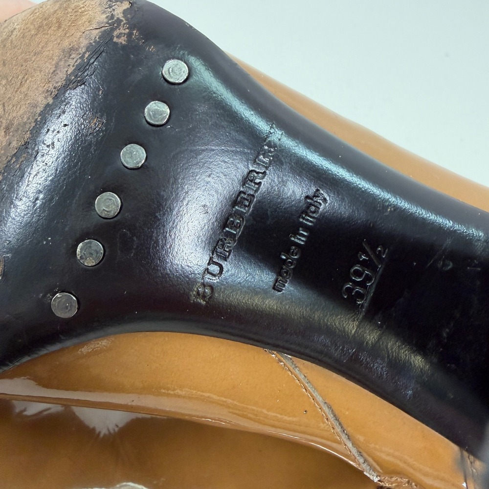 Burberry Patent Leather Chunky Heel Ankle Boots Size 39.5 9.5‎ Tan Western - Picture 6 of 13